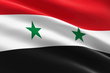 Suriye bayrağı. Suriye bayrağının dalgalanmasının 3d illüstrasyonu.