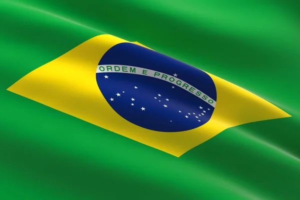 巴西国旗 巴西国旗飘扬的3D例证 — 图库照片