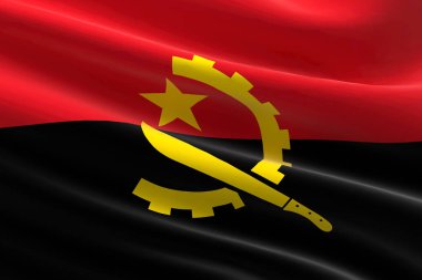 Angola bayrağı. Angola bayrağının sallanışının 3 boyutlu resmi.