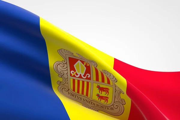 Renderização Bandeira Andorrana Acenando — Fotografia de Stock