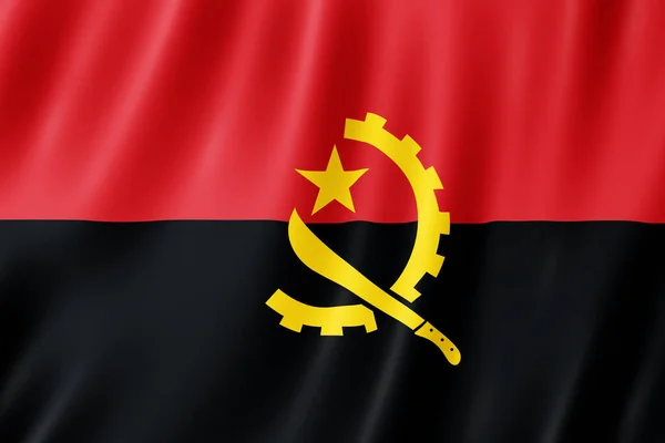 安哥拉国旗在风中飘扬 — 图库照片