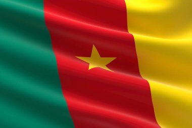 Kamerun bayrağı. Kamerun bayrağının sallanışının 3 boyutlu çizimi.