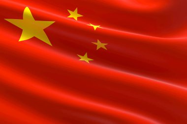 Çin bayrağı. Çin bayrağının sallanışının 3 boyutlu çizimi.