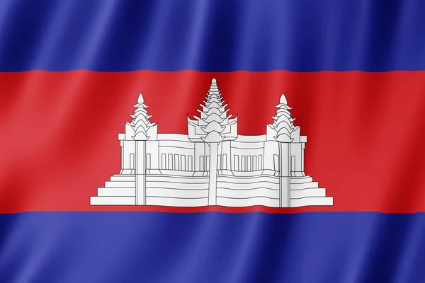 柬埔寨国旗在风中飘扬 — 图库照片