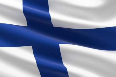 Finlandiya bayrağı. Finli bayrağın dalgalanmasının 3d illüstrasyonu.