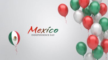 Meksika bayrağı renginde balonlu kutlama afişi.