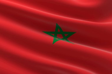 Fas bayrağı. Fas bayrağının dalgalanmasının 3D çizimi.