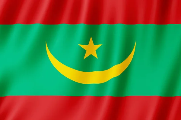 毛里塔尼亚国旗在风中摇曳 — 图库照片
