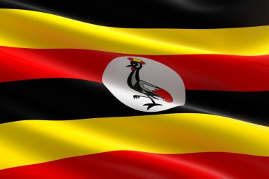 Uganda bayrağı. Ugandalı bayrağın sallanışının 3 boyutlu resmi.