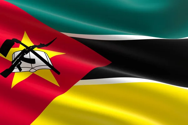 莫桑比克国旗 3D展示了莫桑比克国旗飘扬的画面 — 图库照片