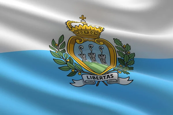 圣马力诺的国旗 3D幅圣马力诺国旗飘扬的图解 — 图库照片