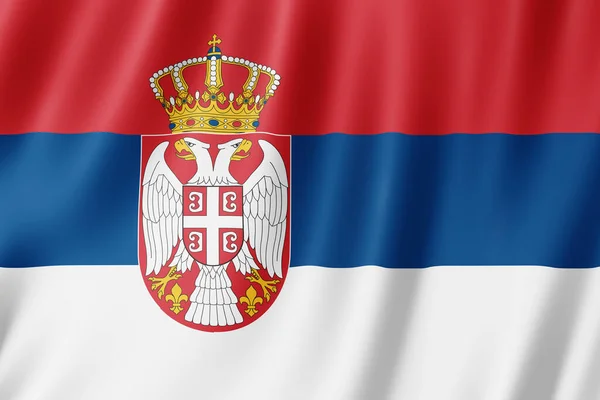 セルビアの国旗風になびかせて — ストック写真