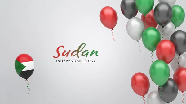 Ünnepi Banner Léggömbökkel Szudáni Zászló Színek — Stock Fotó