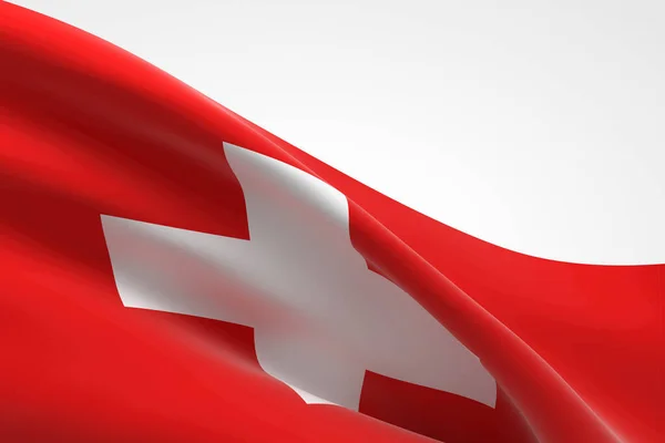 Renderowanie Flagi Szwajcarskiej Machanie — Zdjęcie stockowe