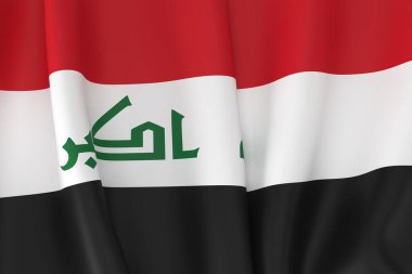 Irak bayrağı yakın plan arkaplanda dalgalanıyor