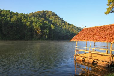 Pang Ung Beautiful forest lake in the morning Mae Hong Son Thailand clipart