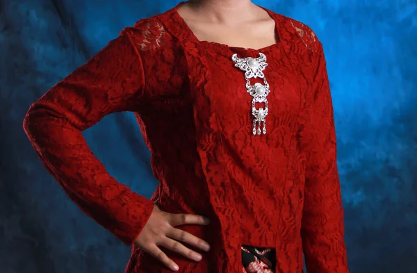 Индонезийская Женская Кебая Современным Стилем Кебая Типичная Яванская Одежда Батиковым — стоковое фото