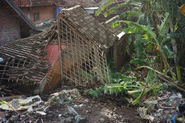 flash floods that destroyed dozens of houses and caused casualties. buildings destroyed after being hit by floods, storms, landslides in the rainy season. a disaster caused by overflowing river water