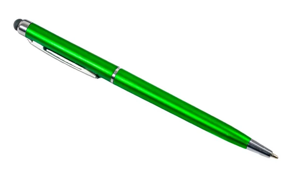 Green Ballpoint Pen White Background — Stock Photo, Image