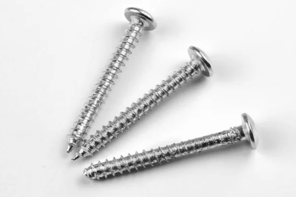 Macro Photo Silver Screws White Background — Stock Photo, Image