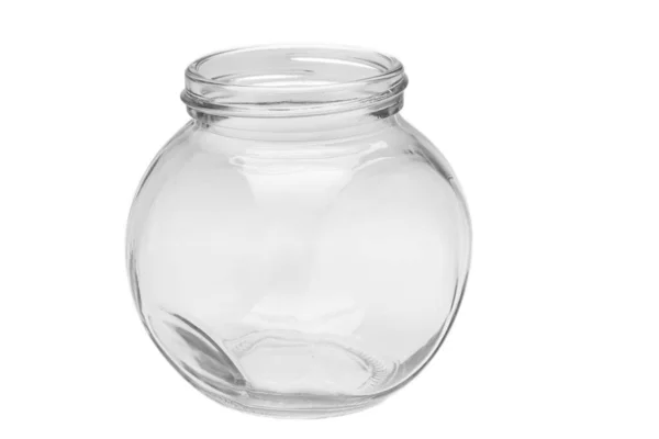 Okrągły Szklany Przezroczysty Słoik Izolowany Białym — Zdjęcie stockowe