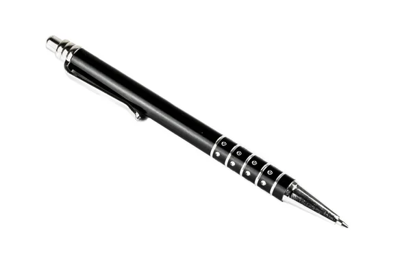 Black Decorated Ballpoint Pen White Background — Stock Photo, Image