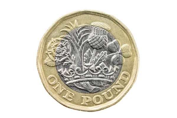 Одна Фунтова Монета Білому Тлі — стокове фото