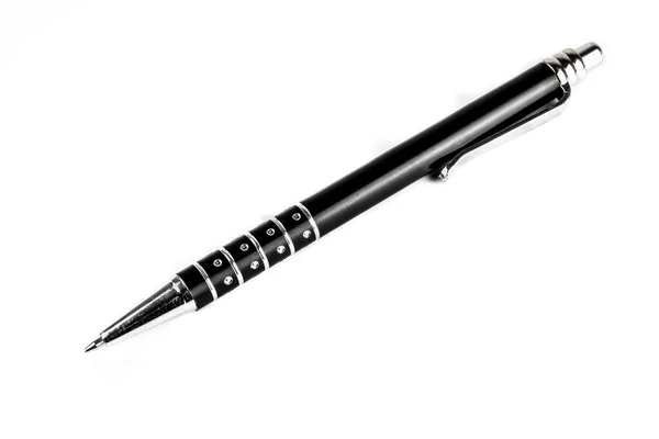 Black Decorated Ballpoint Pen White Background — Stock Photo, Image