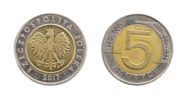 Польская Монета Злотых Белом Фоне — стоковое фото