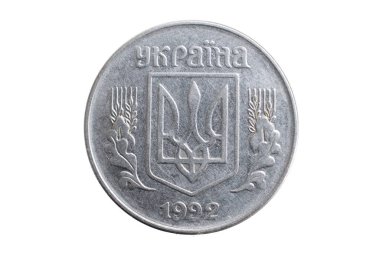 Beyaz arka planda 5 kopek Ukrayna parası
