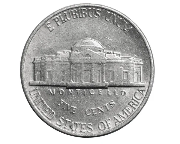 Moneda Americana Cinco Centavos Aislada Sobre Fondo Blanco —  Fotos de Stock