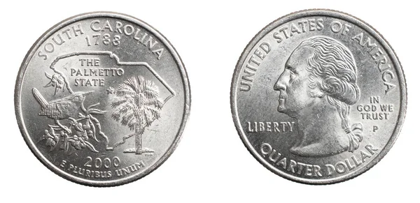 Νόμισμα Ενός Τετάρτου Του Δολαρίου Ηπα Απομονωμένο Λευκό Φόντο — Φωτογραφία Αρχείου