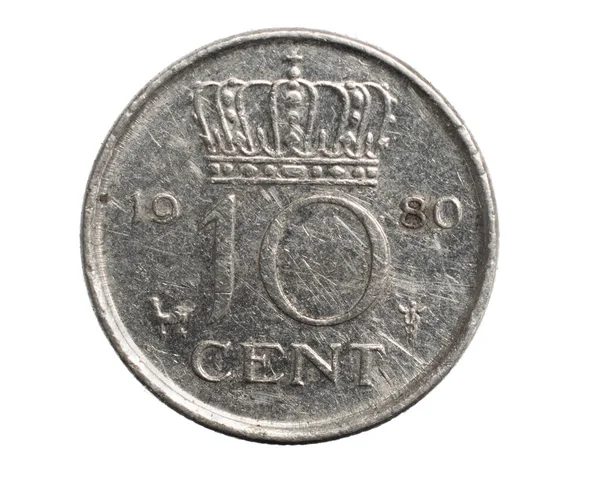 在白色背景上孤立的10分钱硬币 — 图库照片