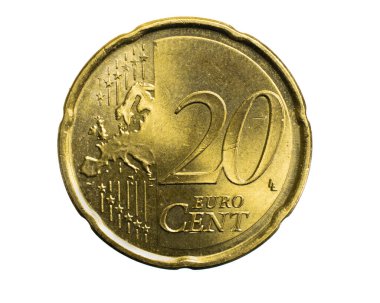 Beyaz arkaplanda izole edilmiş yirmi euro sent para