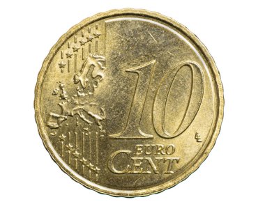Beyaz arkaplanda izole edilmiş on euro sent para