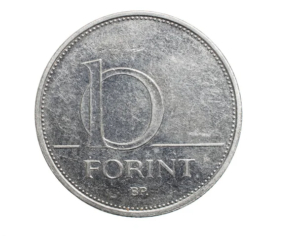 Dix Pièce Hongroise Forint Isolé Sur Fond Blanc — Photo