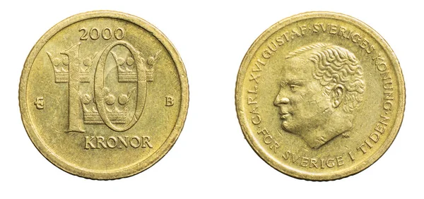 白い背景に隔離された10個のスウェーデン クローナ コイン — ストック写真