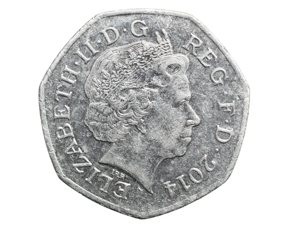 Ятдесят Пенсів Монети Ізольовані Білому Тлі — стокове фото