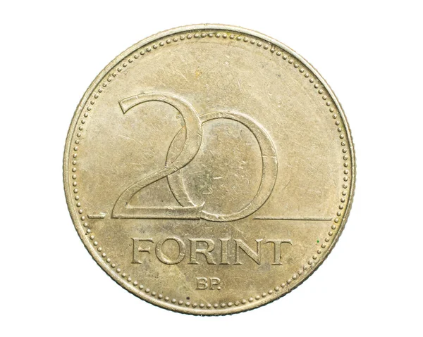 Dwadzieścia Węgierski Forint Monety Izolowane Białym Tle — Zdjęcie stockowe