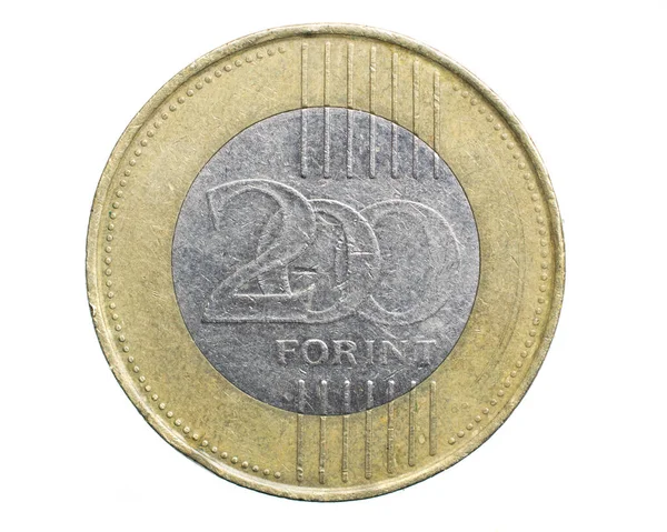 Duzentas Moedas Forint Húngaras Isoladas Sobre Fundo Branco — Fotografia de Stock