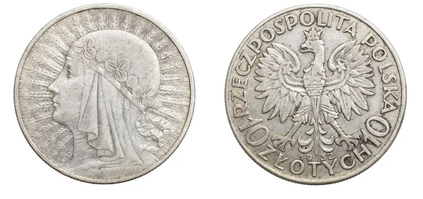 白い孤立した背景に10ポーランドズロチコイン — ストック写真