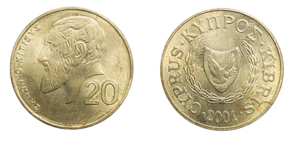 Tjugo Cyprus Cent Mynt Vit Isolerad Bakgrund — Stockfoto