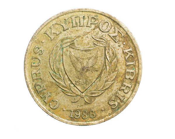 Χρυσό Νόμισμα Είκοσι Κυπρών Λευκό Απομονωμένο Φόντο — Φωτογραφία Αρχείου