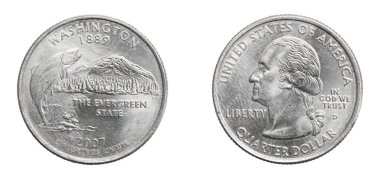 Beyaz izole edilmiş arka planda çeyrek dolar.