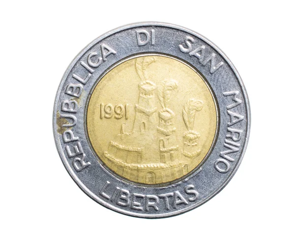 500 San Marino Lira Munt Een Witte Geïsoleerde Achtergrond — Stockfoto