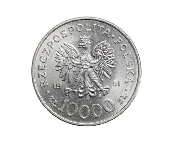 Dez Mil Moedas Zloty Polonesas Fundo Isolado Branco — Fotografia de Stock