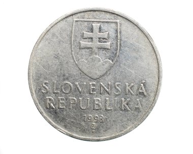 Beyaz izole arkaplanda iki slovakya koruna sikkesi