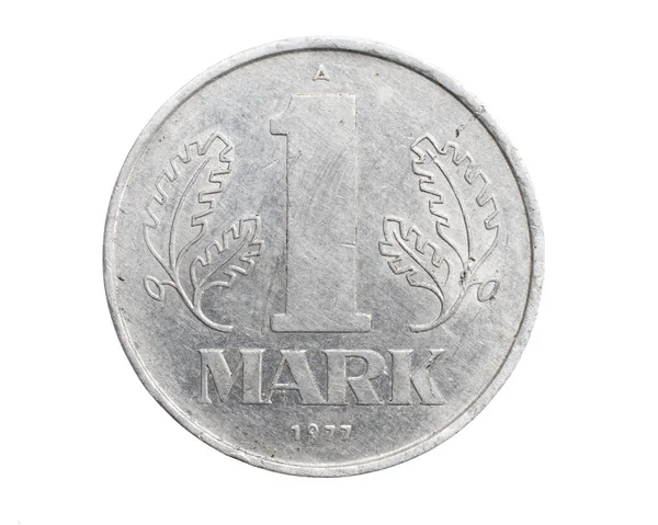 Одна Німецька Маркова Монета Білому Ізольованому Фоні — стокове фото
