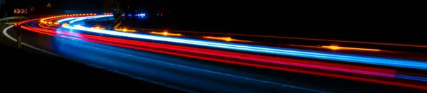 Lichten Van Bewegende Auto Nachts Lange Blootstelling — Stockfoto