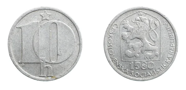 Dieci Czecoslovacchia Moneta Corone Sfondo Bianco Isolato — Foto Stock
